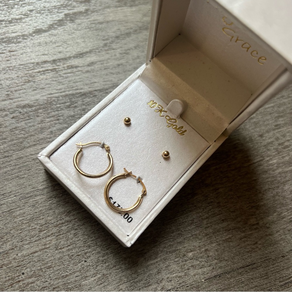 14k Yellow gold 3mm Ball Studs 10k Yellow Gold Small Hoop Earrings